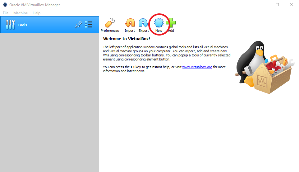 VirtualBox Window with the new button emphasized